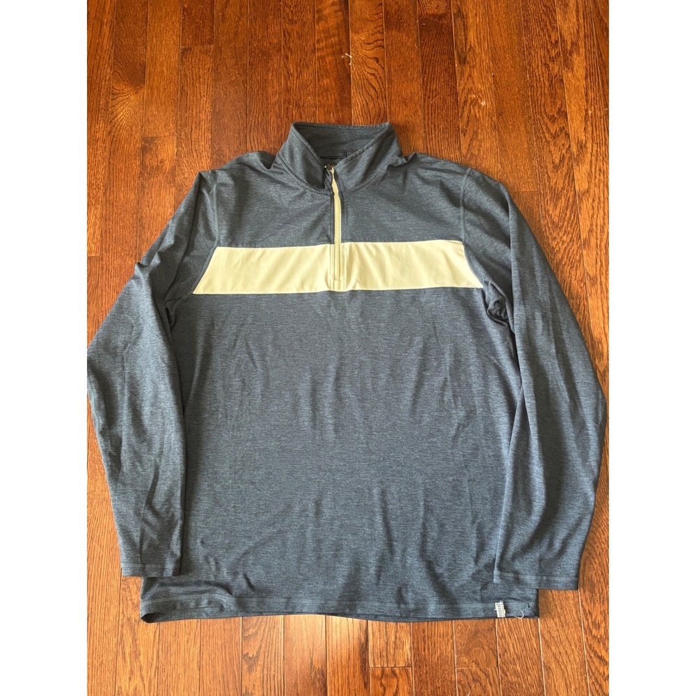 Marine Layer‎ Weekend Sport Mens Large Quarter Zip Pullover Blue Cream Stripe